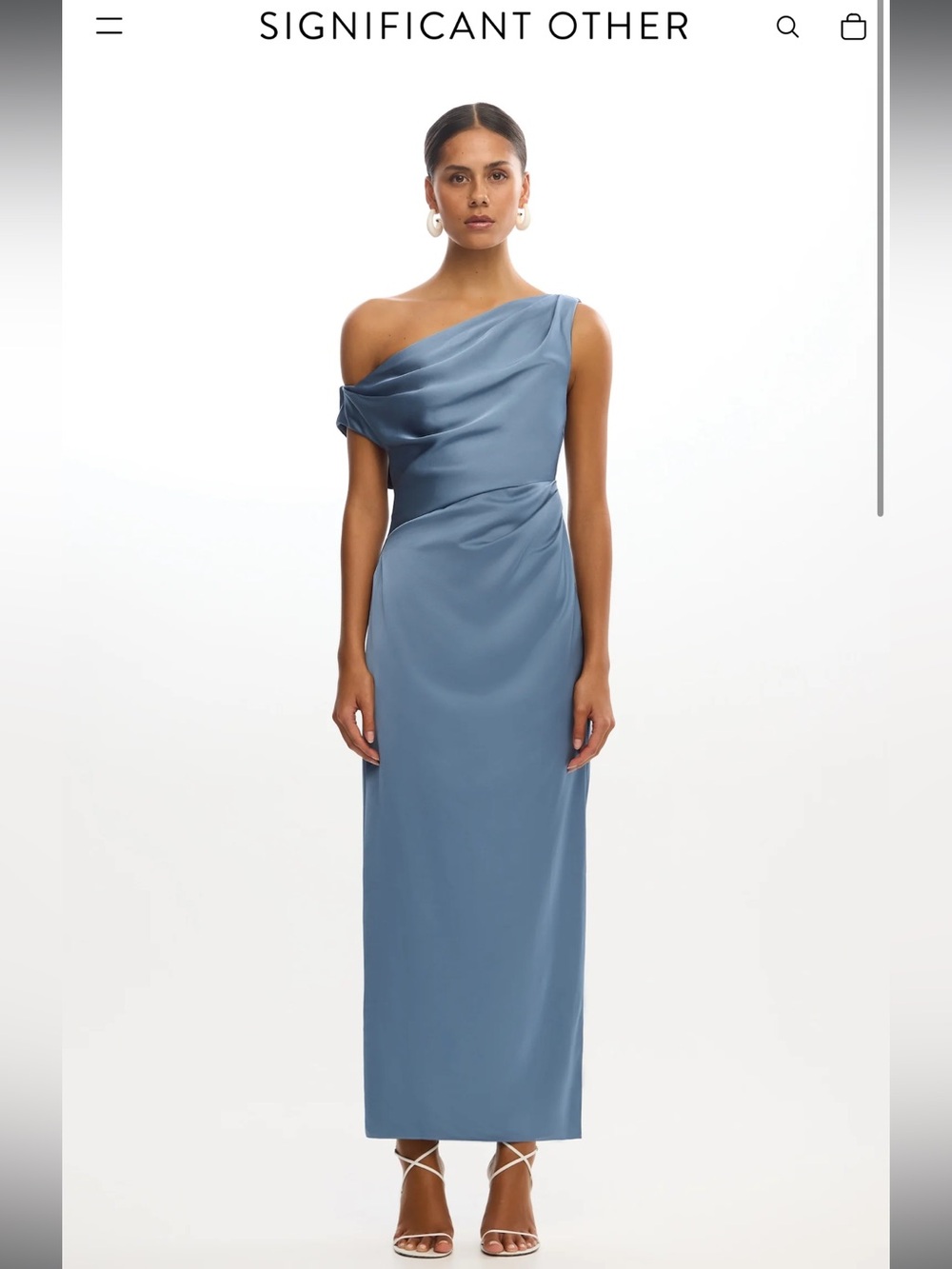 Significant Other Alyssa Iron Blue One Shoulder Cowl Maxi Gown Dress Size 2 NWT